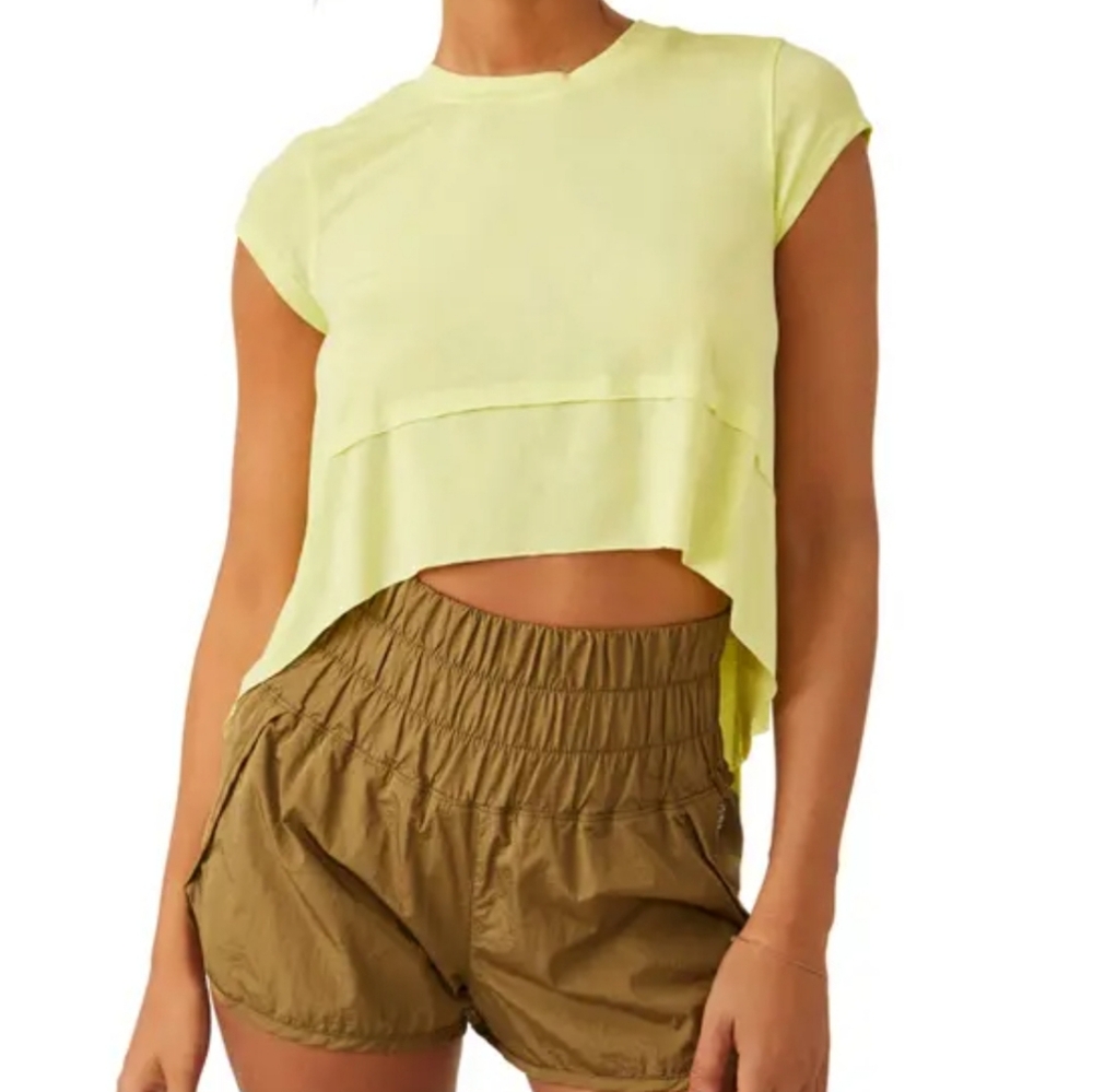 NWOT Free People FP Movement Temp Short Sleeve Crop Tee Size L in Yellow